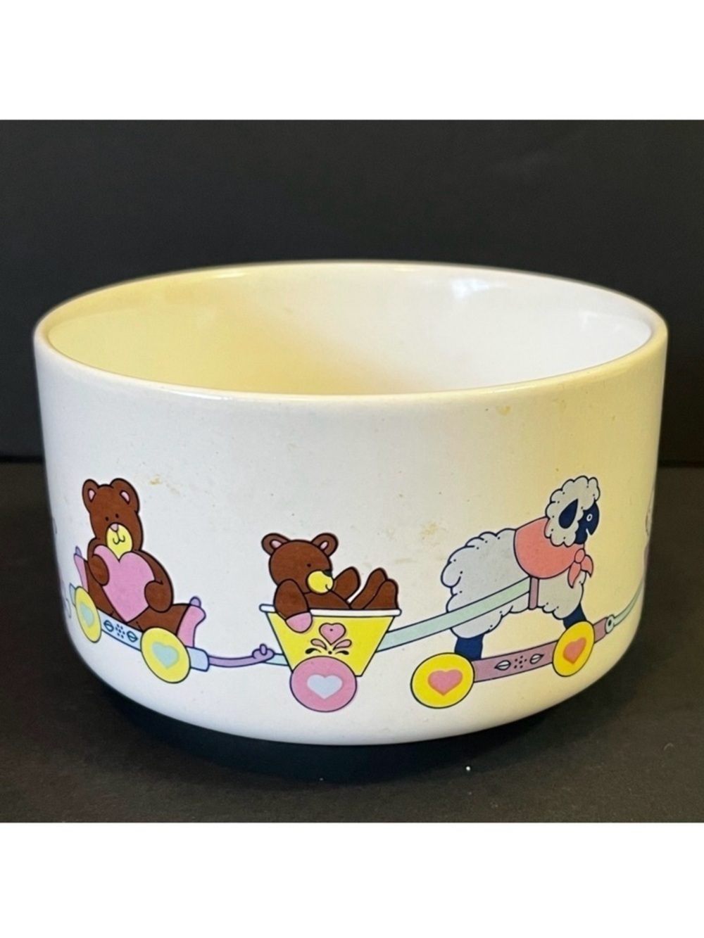 Vintage 1980s Animal Circus Train Wagon Bowl Pastel Retro Ceramic Nursery